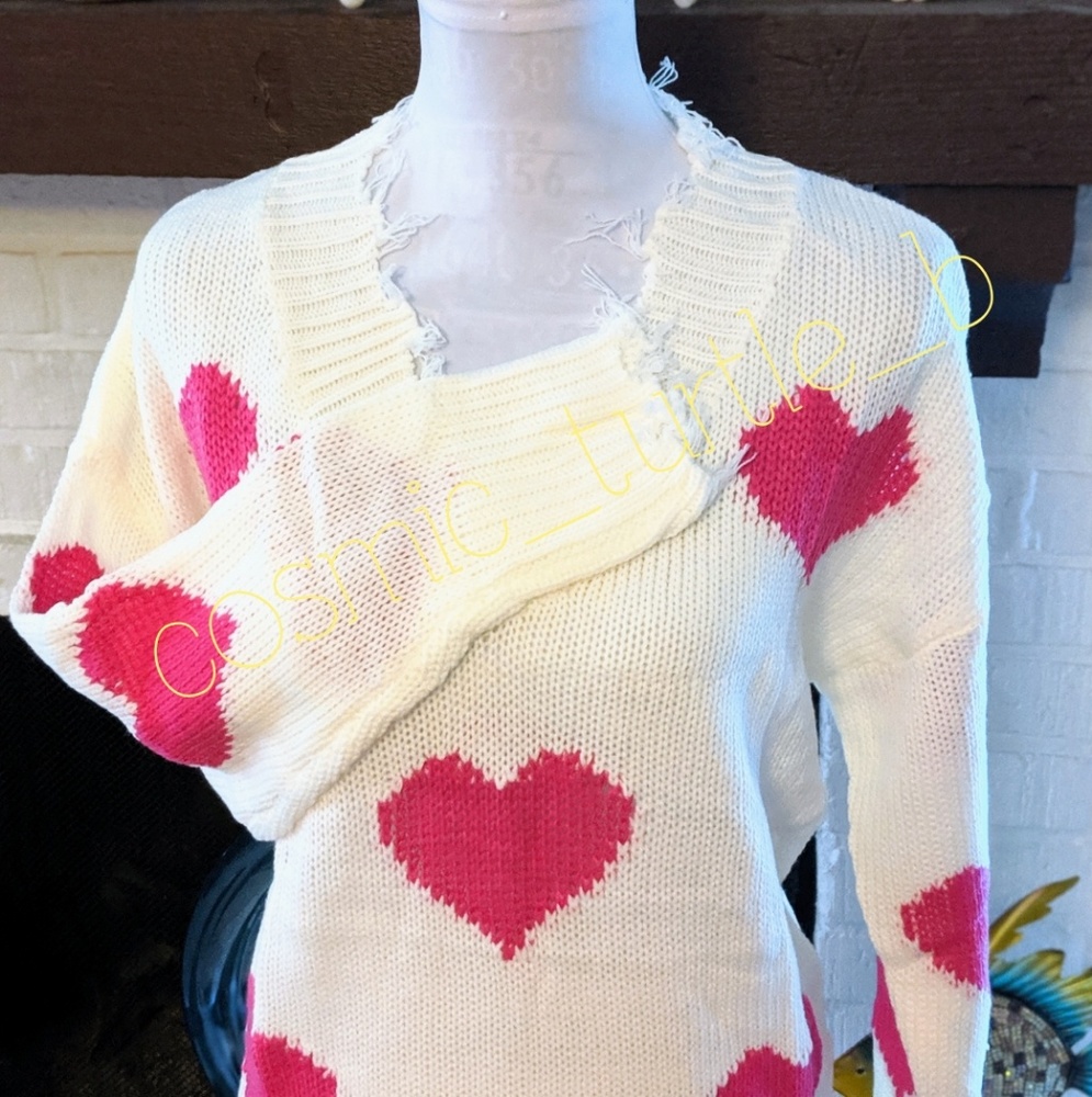 New Heart  Embellished Off Shoulder Knit Sweater - Picture 4 of 8